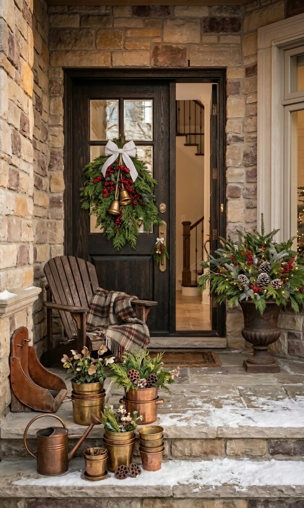15 Elegant Outdoor Christmas Decor Ideas Luxurious outdoor living space decorated with festive string lights for elegant outdoor Christmas decor inspiration.