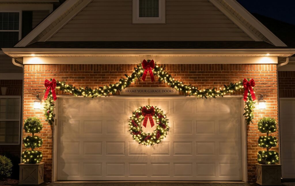 15 Elegant Outdoor Christmas Decor Ideas Pathway in a garden illuminated by warm glowing string lights wrapped around tree trunks.